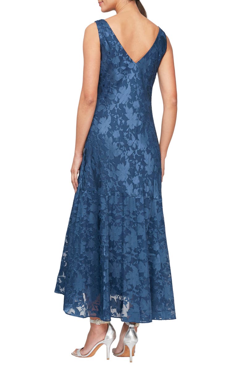 Alex Evenings Floral Burnout Fil Coupé Dress with Shawl, Alternate, color, Wedgewood
