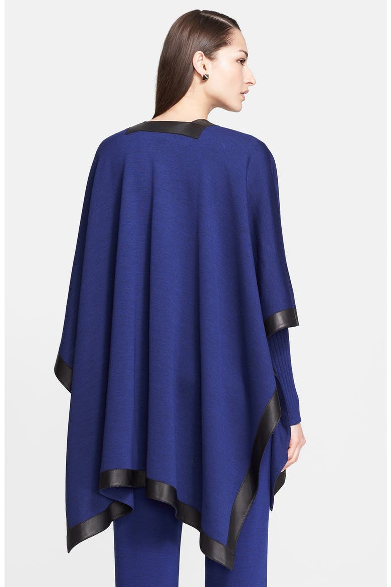 Leather Border Milano Knit Wrap, Alternate, color, VIVID DENIM/ CAVIAR