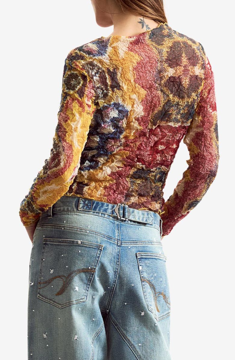 Desigual Abstract Print Long Sleeve Shirt, Alternate, color, Yellow
