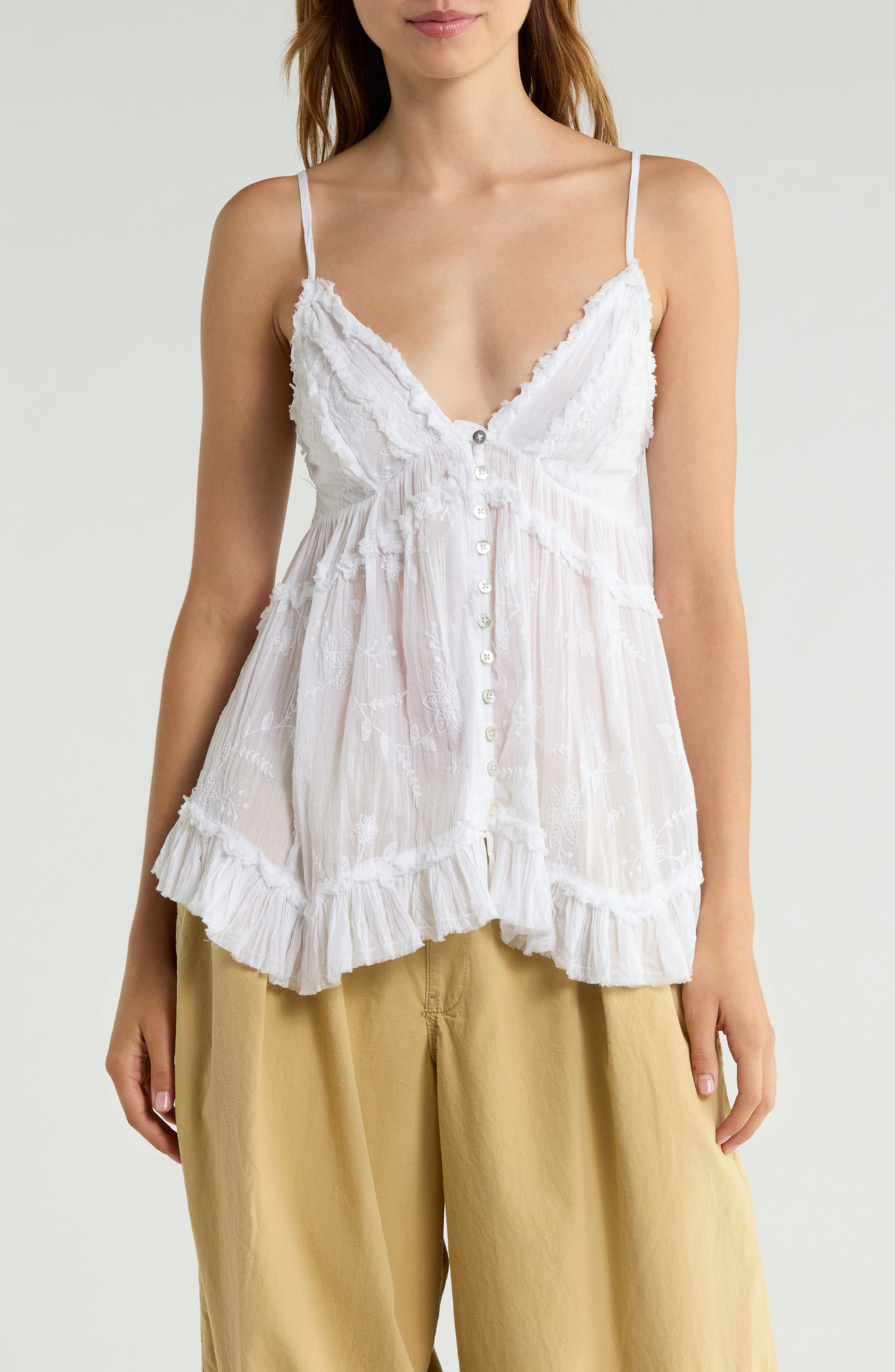 Clara Embroidered & Ruffle Trim Camisole