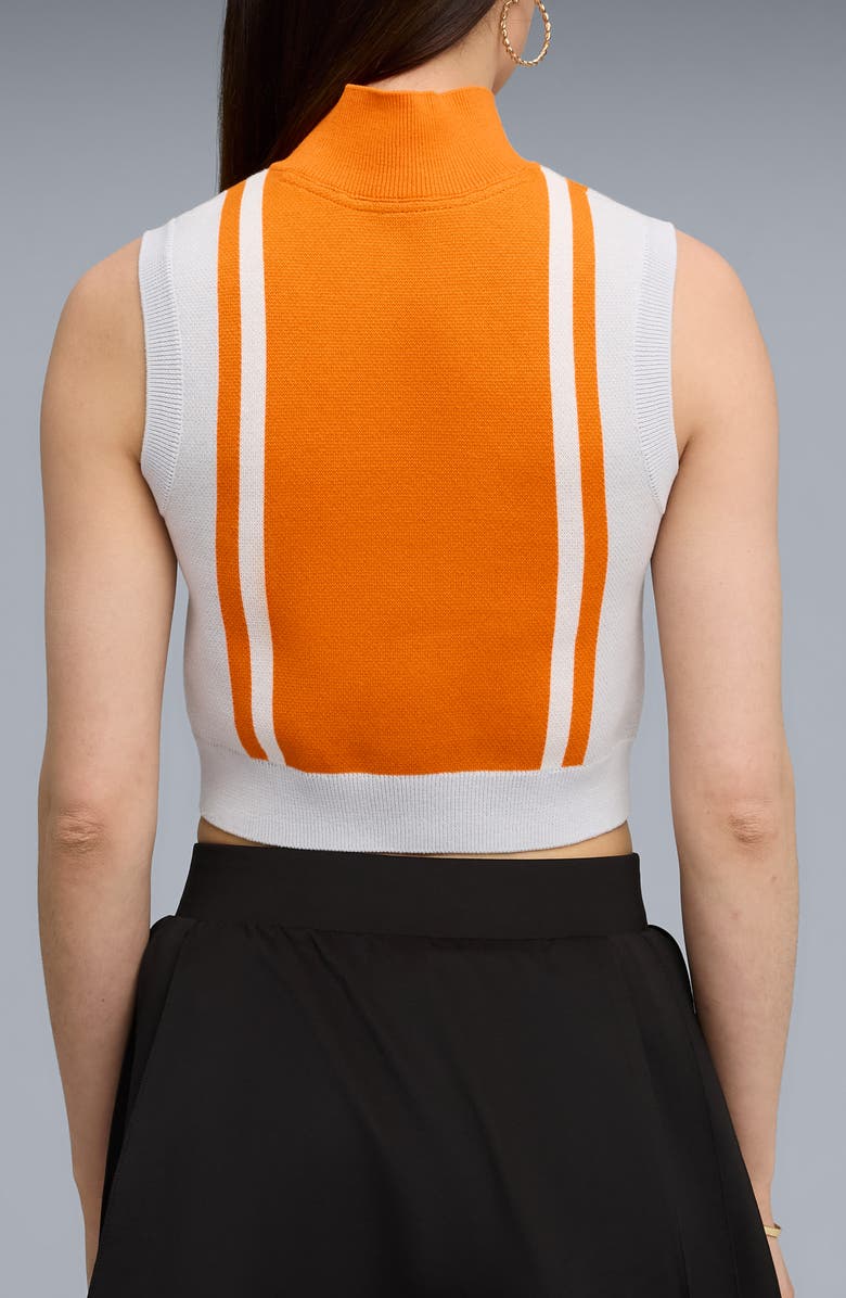 PUMA Future Archive Jacquard Sleeveless Half Zip Knit Crop Top, Alternate, color, Silver Mist/ Orange Glow