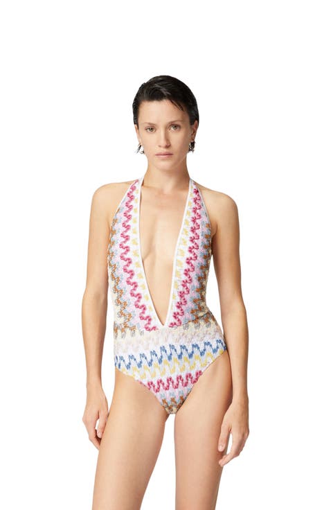 One-piece Swimsuit In Lamé Viscose Lace