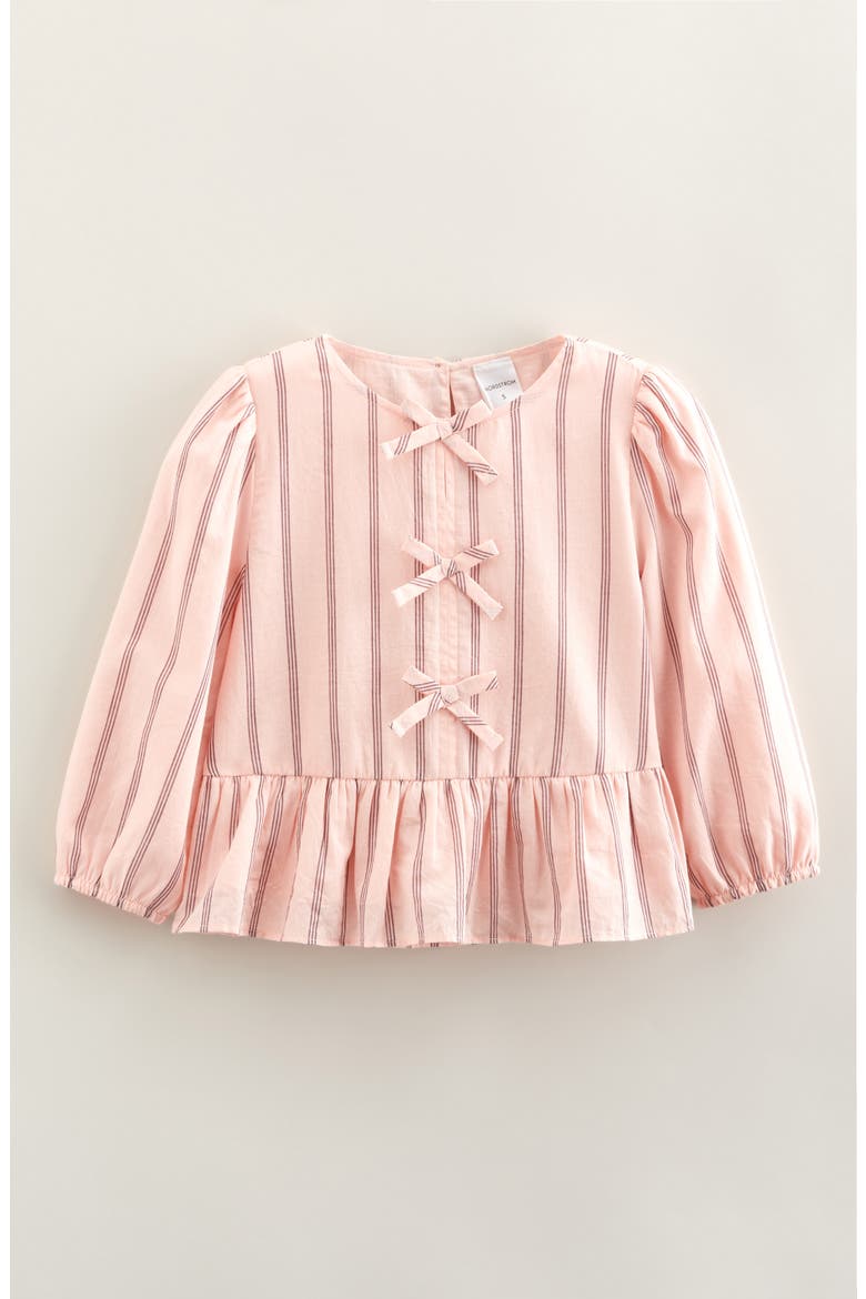 Kids' Bow Front Peplum Cotton Top, Main, color, PINK PURPLE PIN STRIPE