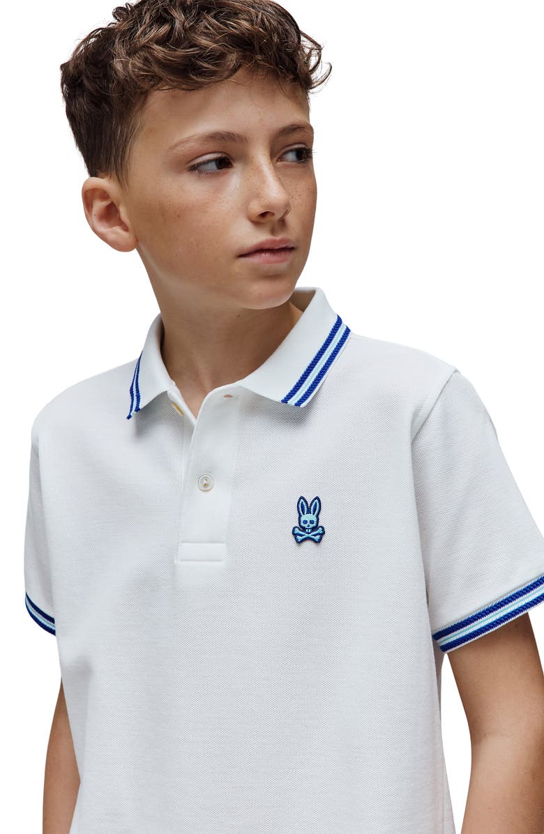 Psycho Bunny Kids' Clark Piqué Polo, Alternate, color, White
