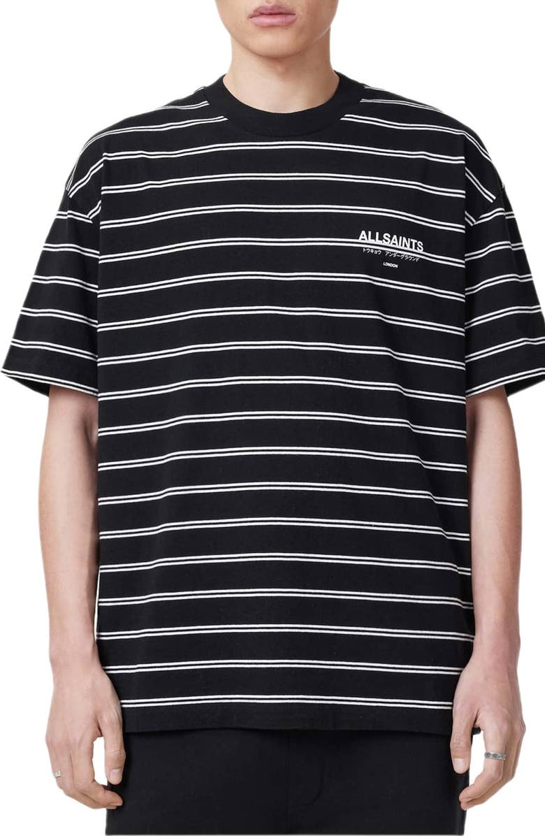AllSaints Underground Stripe T-Shirt, Main, color, Jet Black / Chalk White