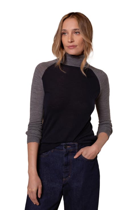 Merino Colour Block Roll Neck Sweater