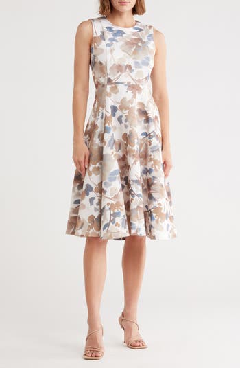 ★【フレア ドレス】Floral Sleeveless Fit Flare Calvin Klein Floral Sleeveless Fit & Flare Midi Dress