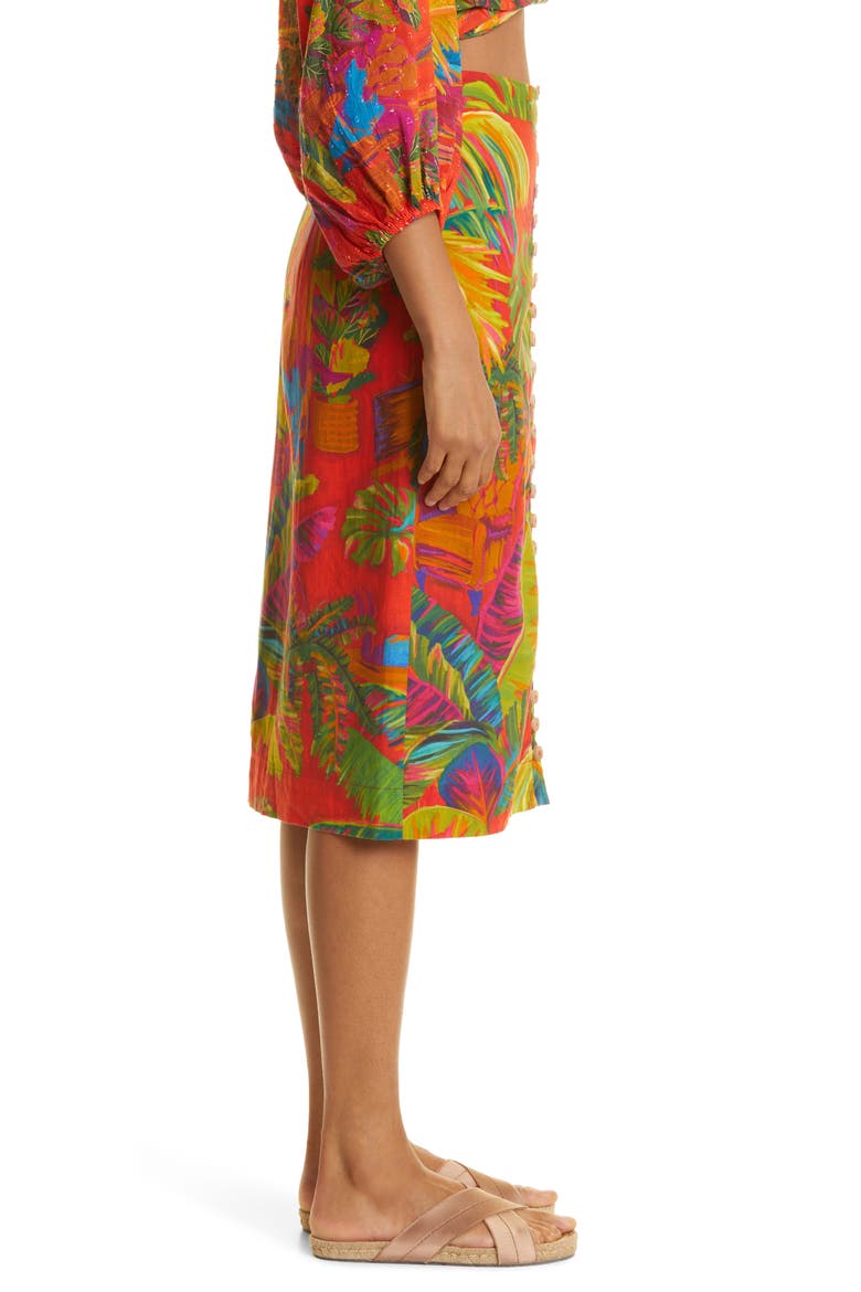 Linen Blend Midi Skirt, Alternate, color, RED