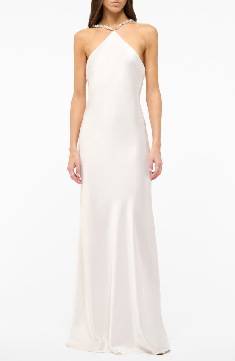 STAUD Cadence Beaded Sleeveless Satin Maxi Dress, Main, color,