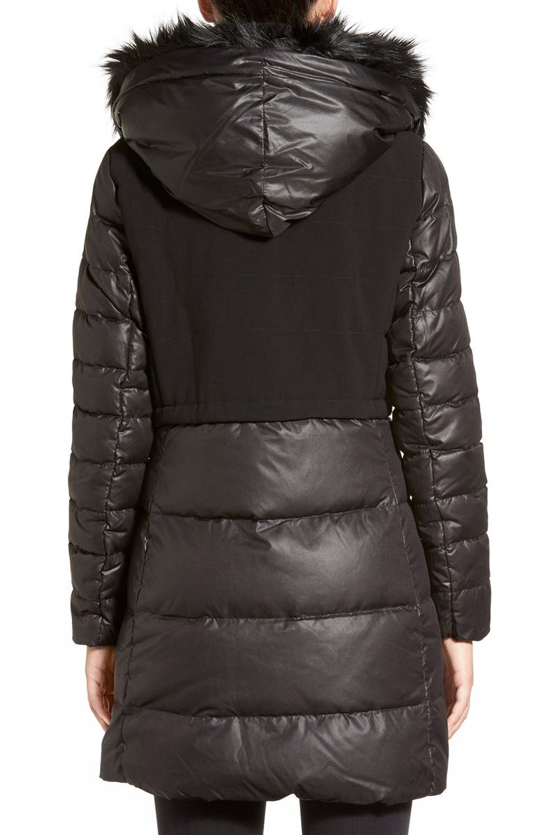 T Tahari 'Allegra' Mixed Media Hooded Down Coat with Faux Fur Trim, Alternate, color, 