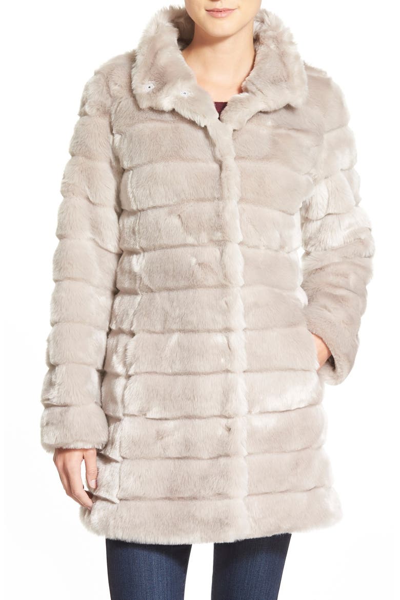 Grooved Faux Fur Coat, Main, color, SILVER