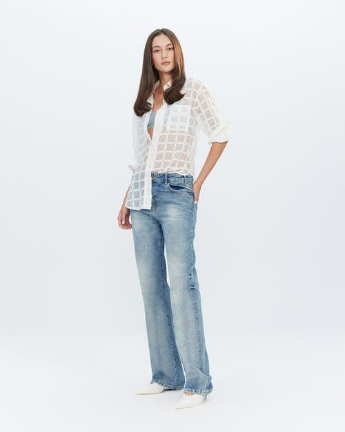 Theo The Label Atropos Windowpane Lace Banker Shirt In White