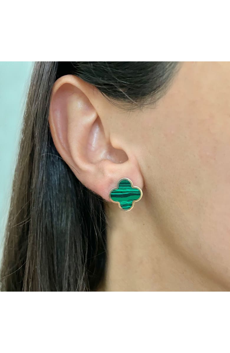The Lovery Fine Jewelry Large Malachite Clover Stud Earrings, Alternate, color, Malachite