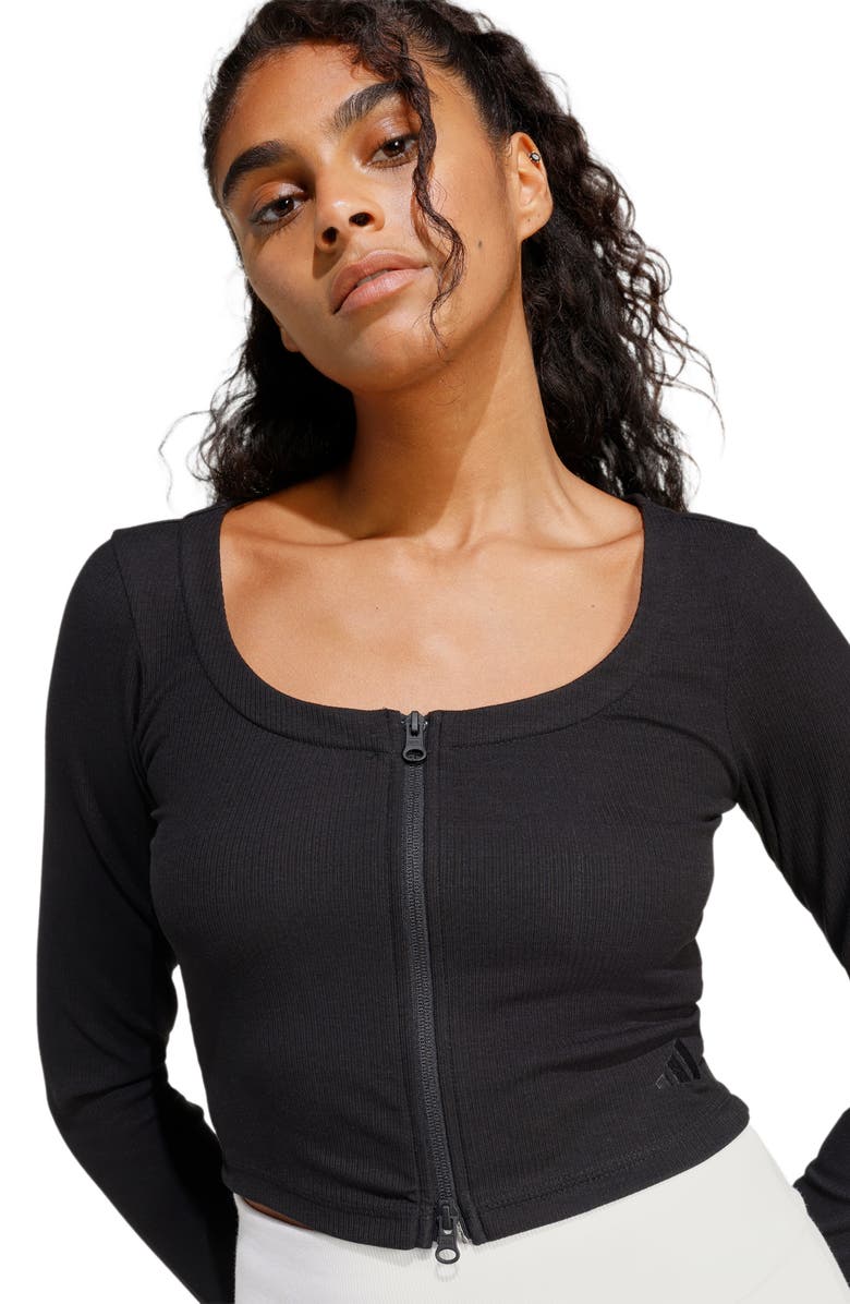 adidas Seasonal Essentials Rib Cardigan, Alternate, color, Black