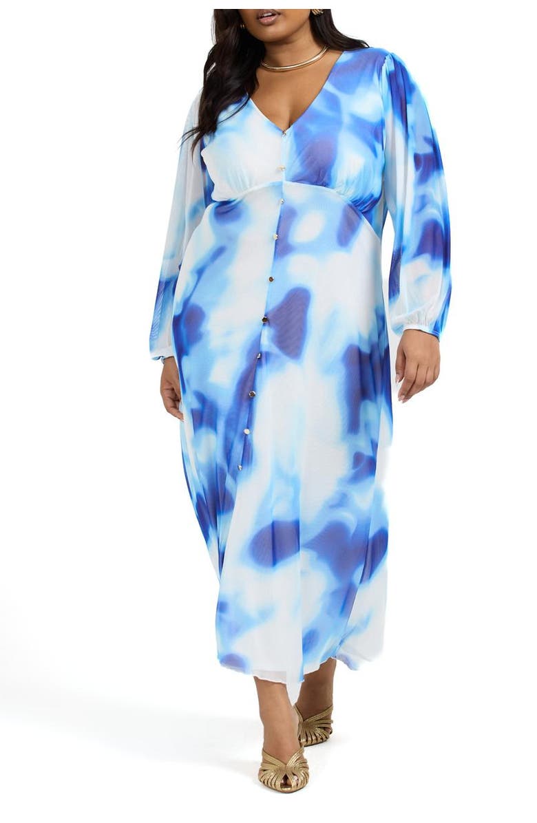 FASHION-SZN CURVE Vibrant Tie Dye Midi Dress, Alternate, color, Blue