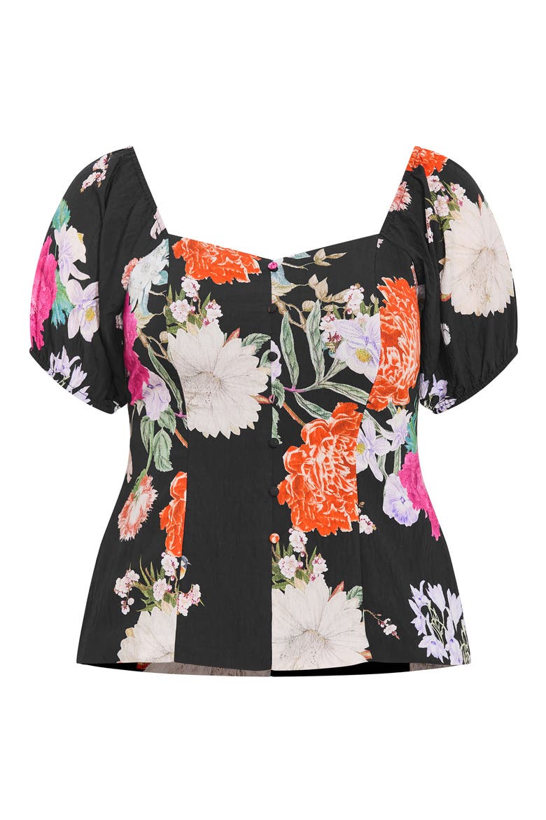 Daydreams Floral Puff Sleeve Peplum Top, Alternate, color, BLK BOTANIQUE B