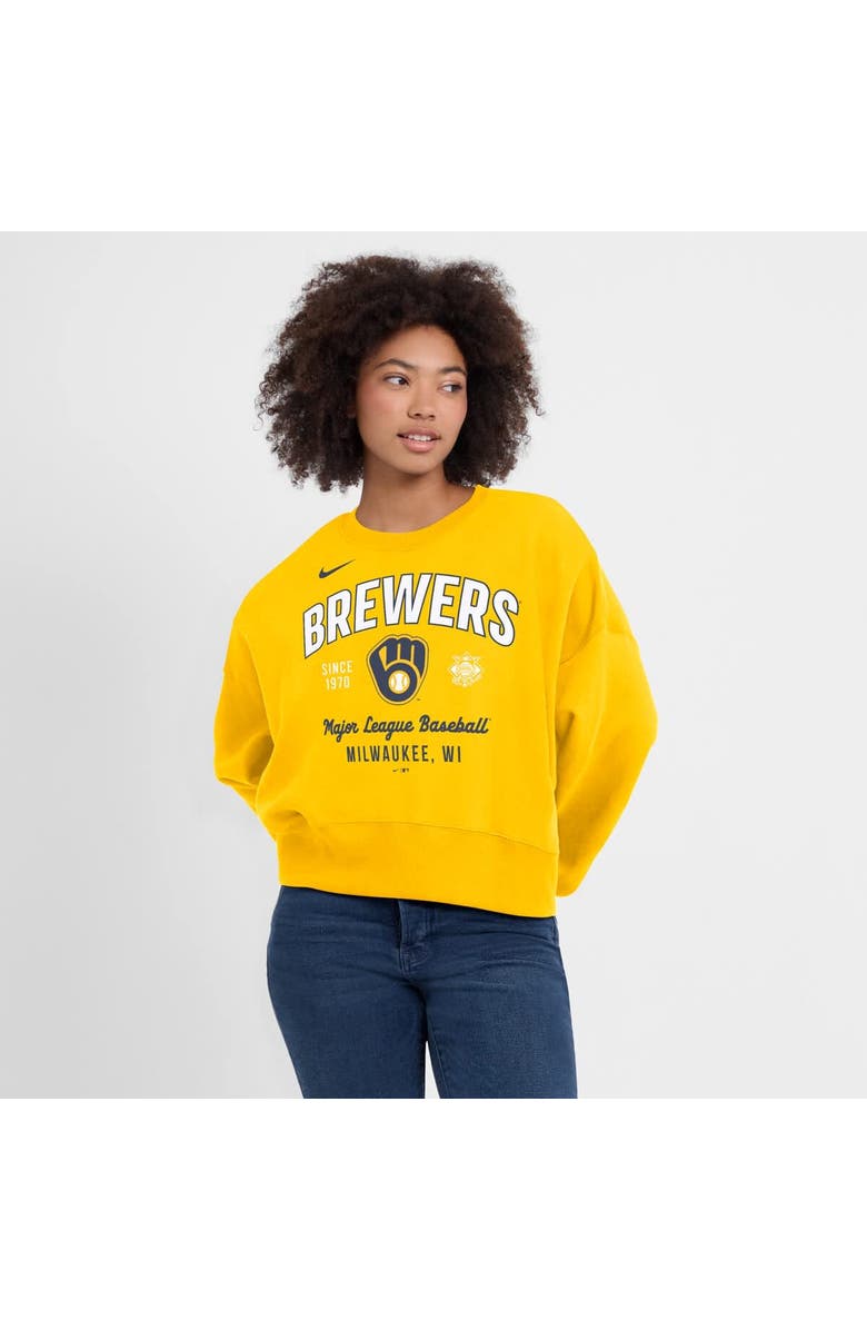 Nike Women's Nike Gold Milwaukee Brewers Oversized High Hip Pullover Sweatshirt, Alternate, color, 