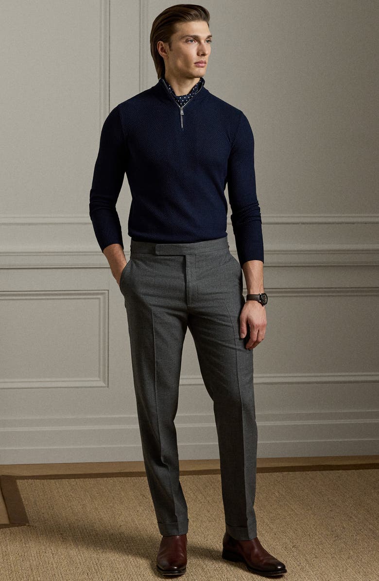 Ralph Lauren Purple Label Textured Silk & Cotton Half Zip Sweater, Alternate, color, Classic Chairman Navy