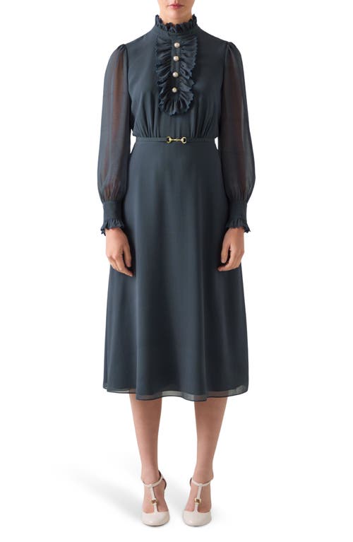Lk Bennett Sadie Ruffle Long Sleeve Dress In Black