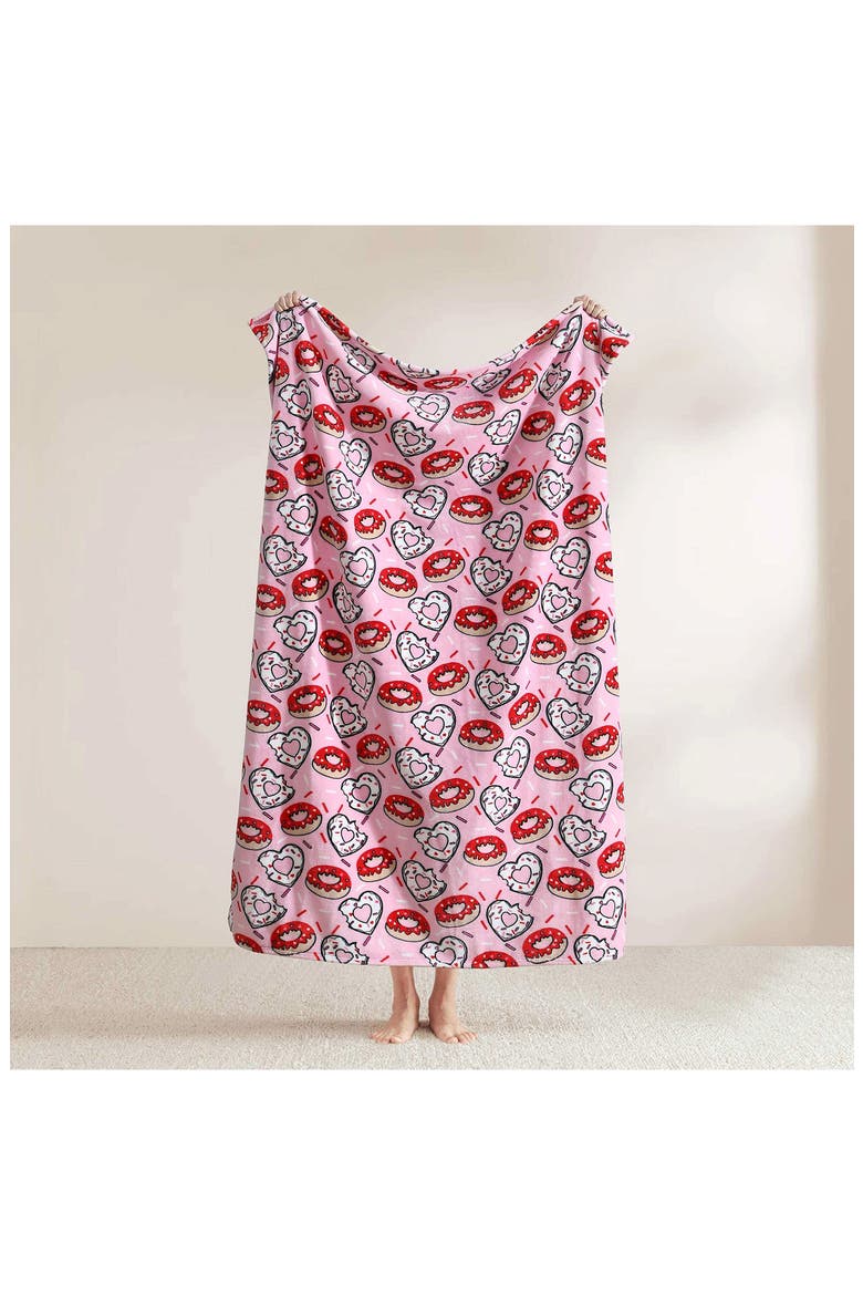 Donut Hearts Throw Blanket, Alternate, color, PINK