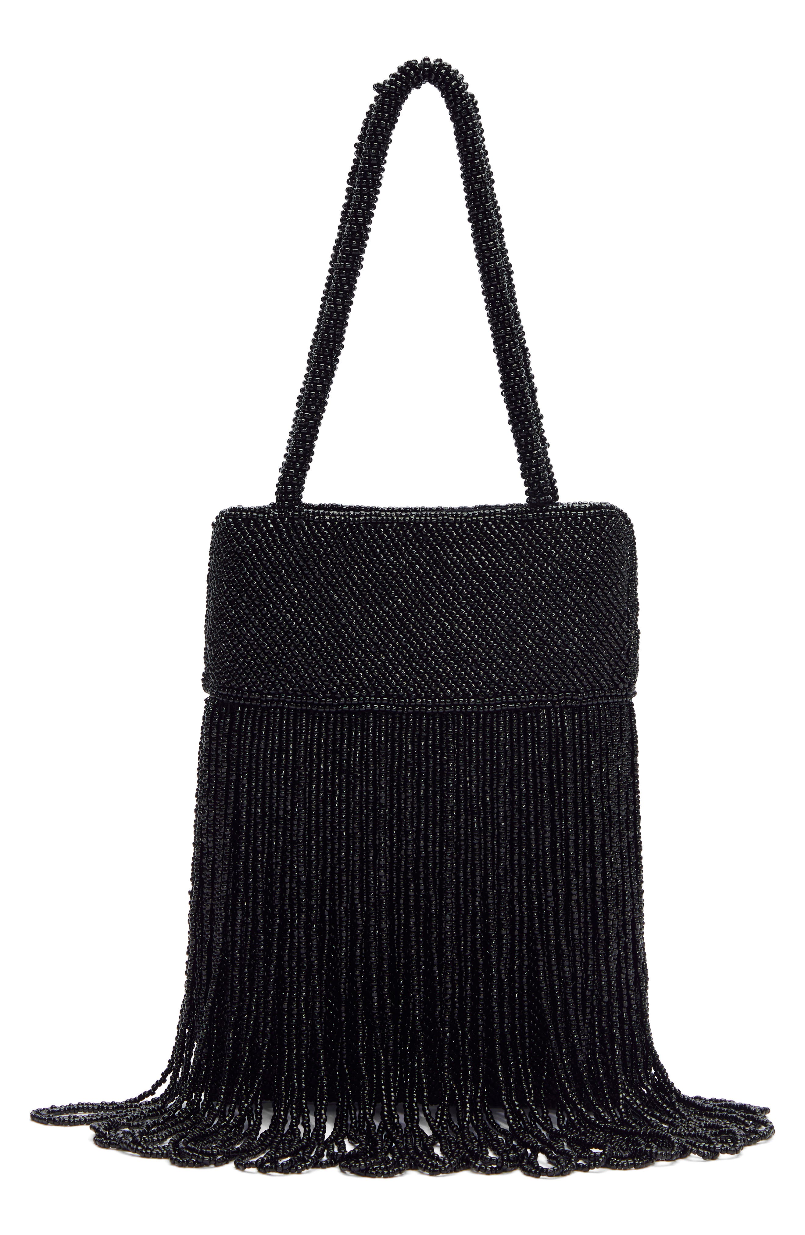 Reformation Mini Valentina Beaded Bag, Alternate, color, Black Beaded