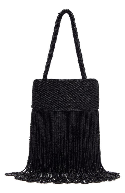 Reformation Valentina Mini Beaded Satin Shoulder Bag In Black