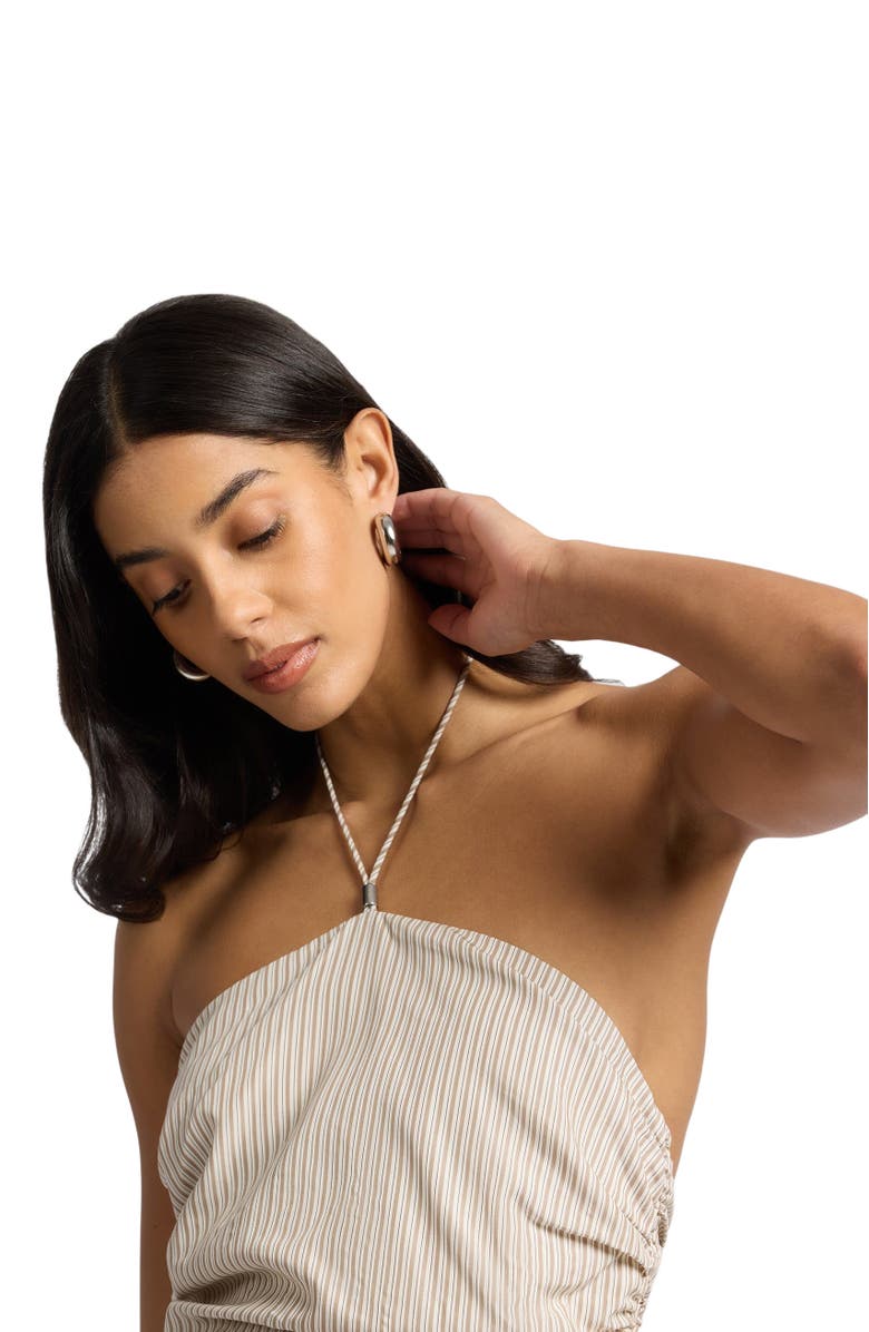 Onia Ruched Halter Dress, Alternate, color, Tan/White