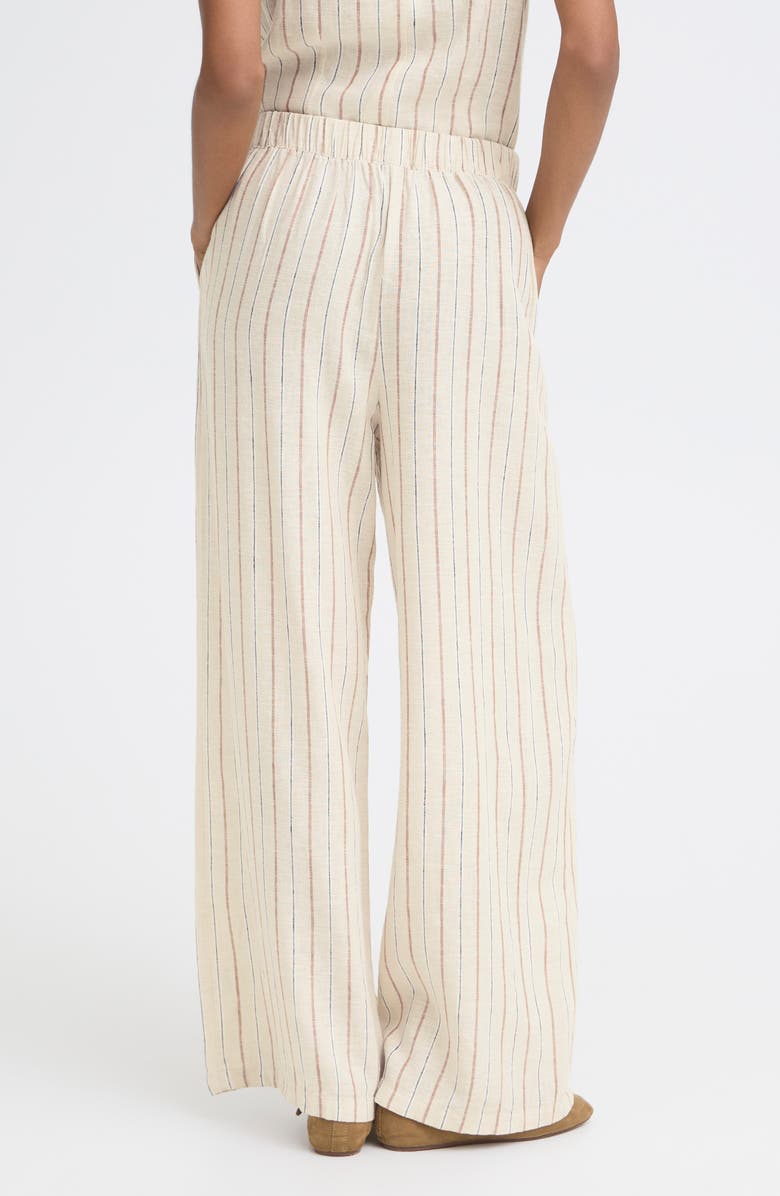 ICHI Wide Leg Linen Blend Pants, Alternate, color, Brown Stripe
