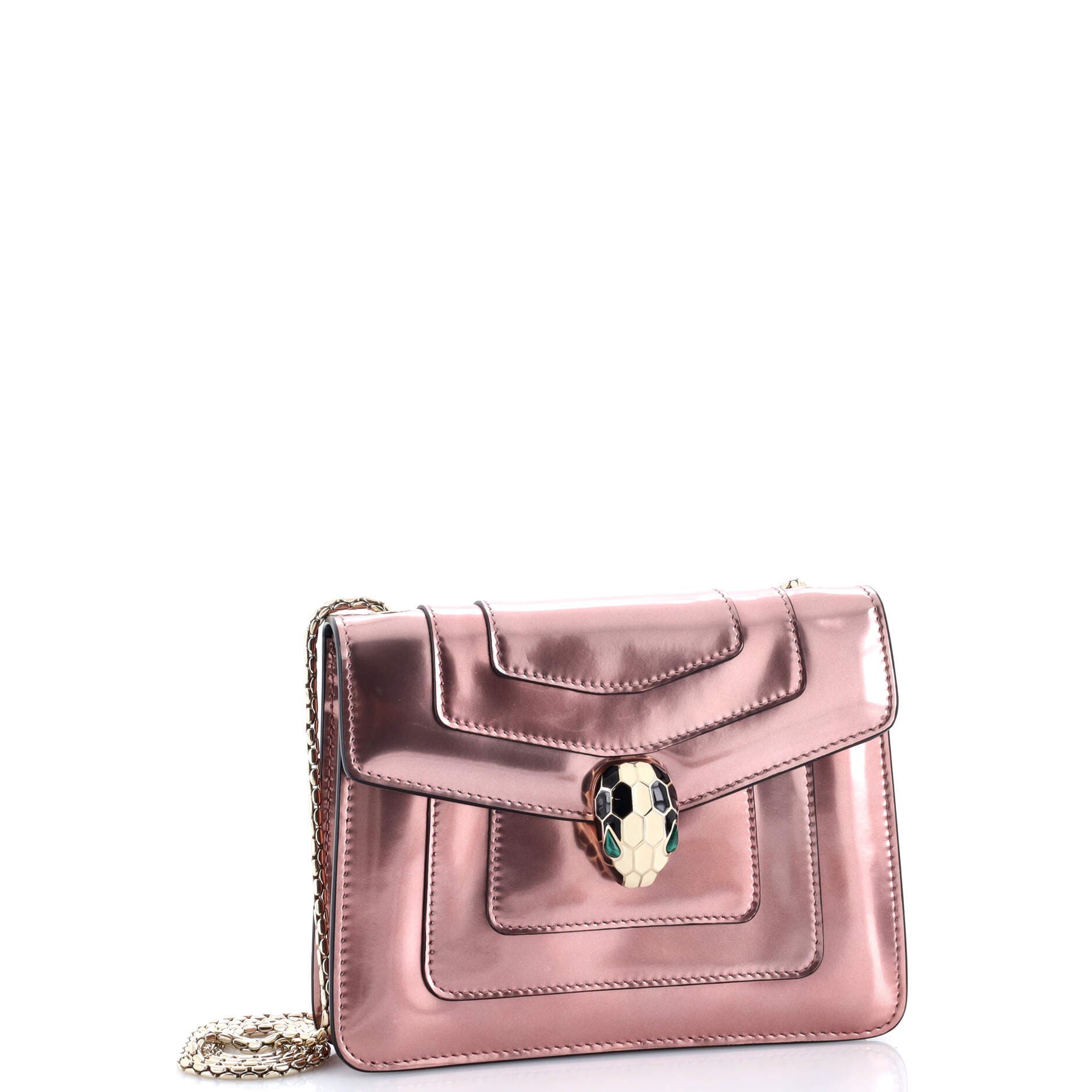 Serpenti Forever Square Shoulder Bag Metallic Leather Small, Alternate, color, Metallic Silver