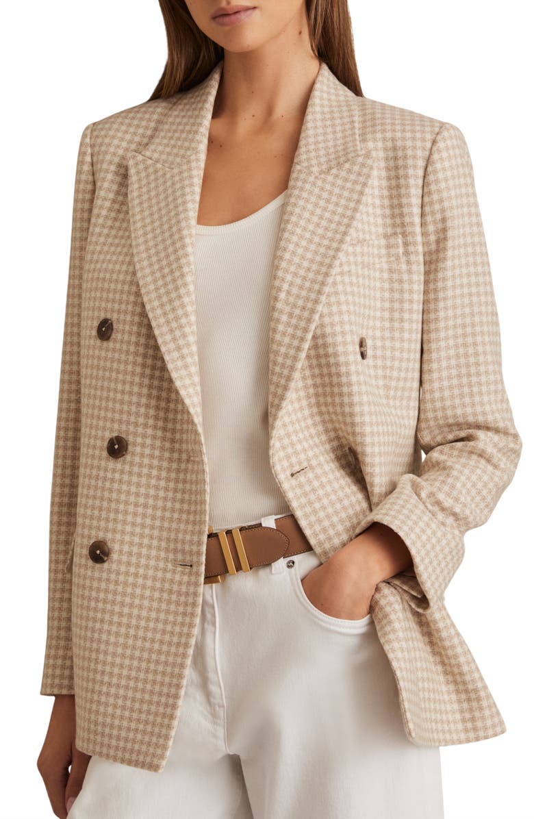 Reiss Bella Check Double Breasted Blazer, Main, color, Neutral Check