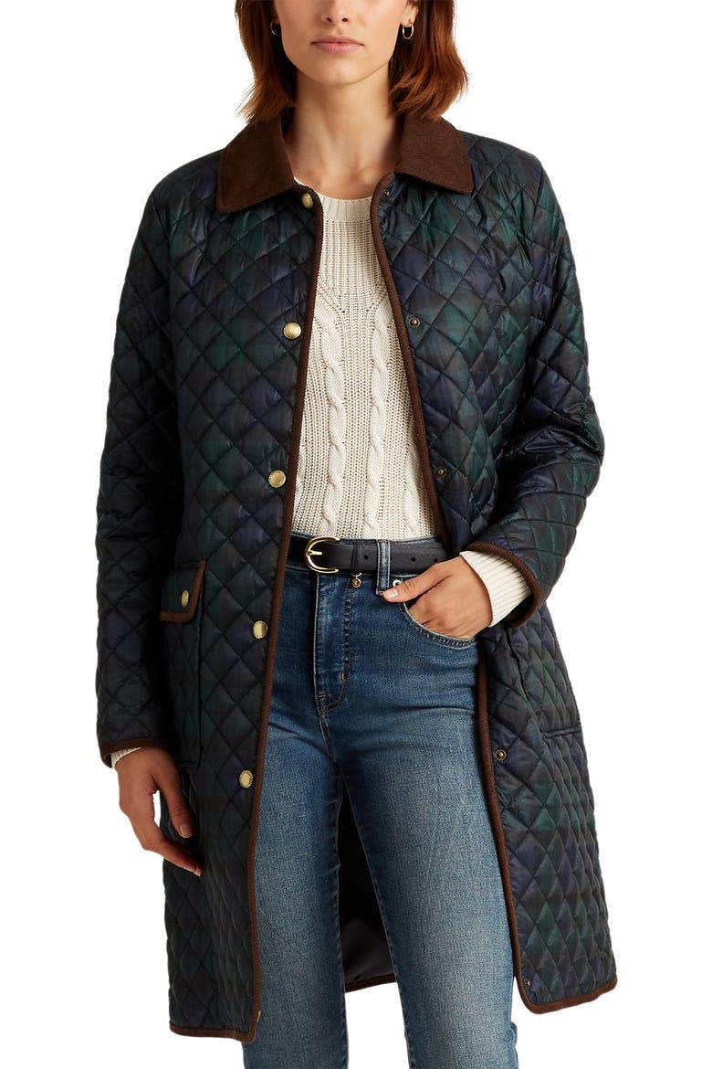 Diamond Quilted Coat, Alternate, color, BLACK WATCH
