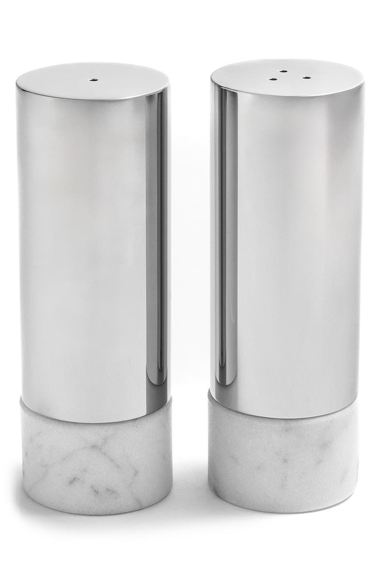 ANNA New York Coluna Dual Salt & Pepper Shaker Set, Main, color, White And Silver