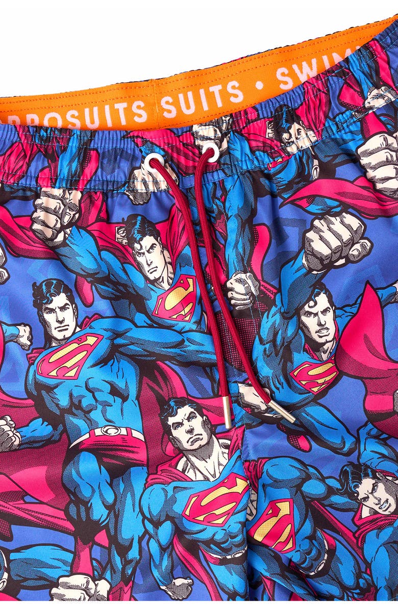 OppoSuits The Man of Steel Stretch Swim Trunks, Alternate, color, Blue Multi