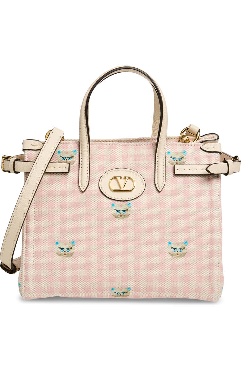 Valentino Garavani Small Antibes Gingham Canvas Tote, Main, color, Ivory/ Multi