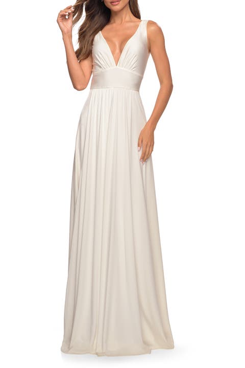 Empire Waist Gown with Deep V Neckline