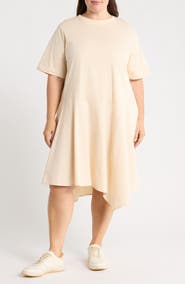 LOIT Asymmetric Poplin Mixed Media Dress