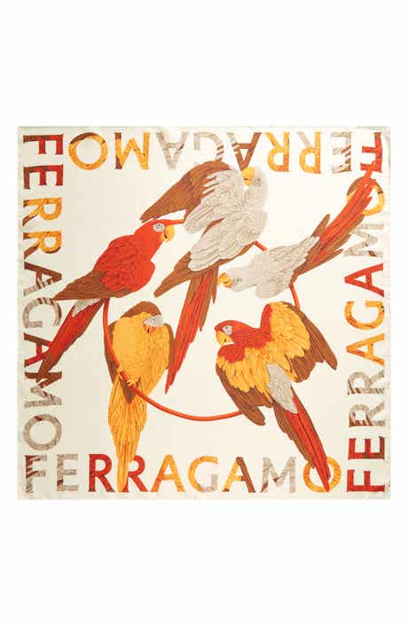 FERRAGAMO Parrot Print Silk Foulard Square Scarf