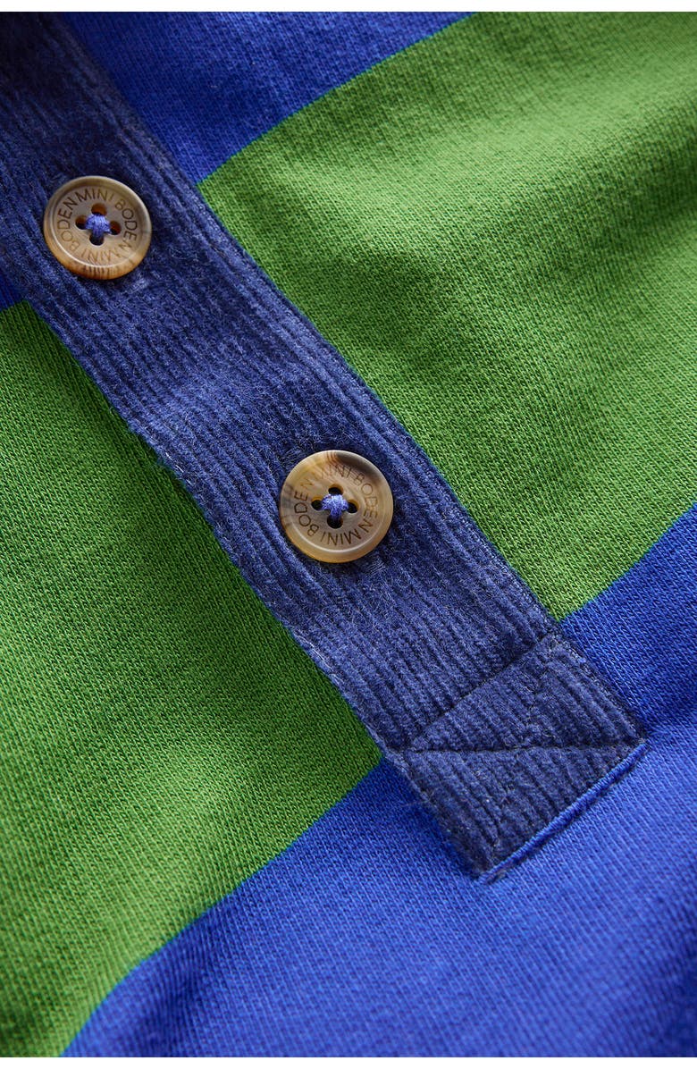 Mini Boden Kids' Stripe Cotton Rugby Shirt, Alternate, color, Artichoke Green / Surf The Web