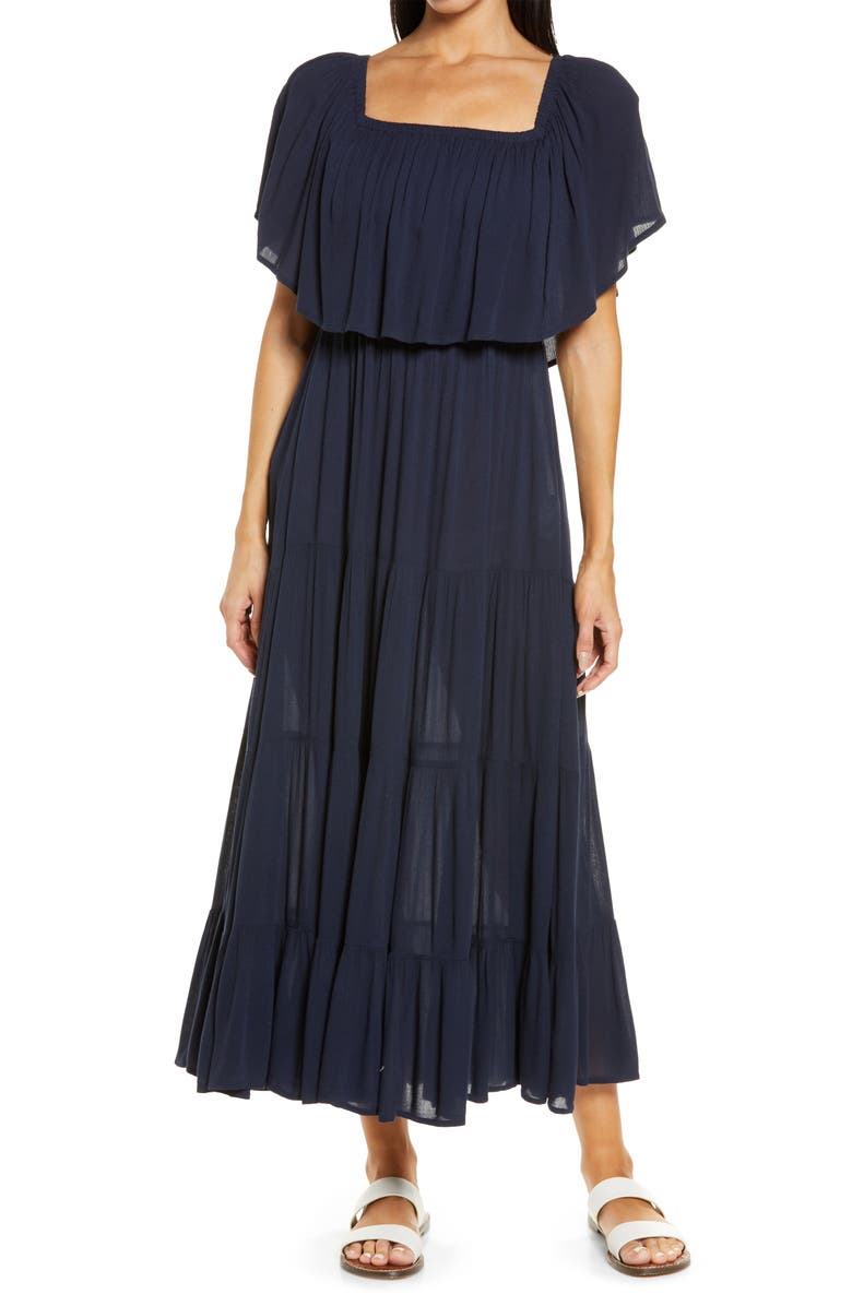 Elan Off the Shoulder Ruffle Cover-Up Maxi Dress, Main, color,