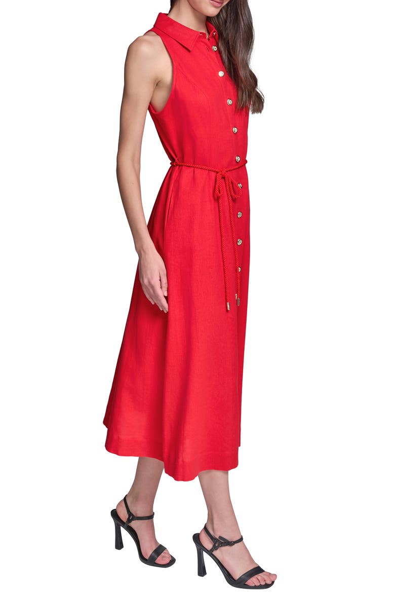 Rope Belt Linen Shirt Dress, Alternate, color, TOMATO