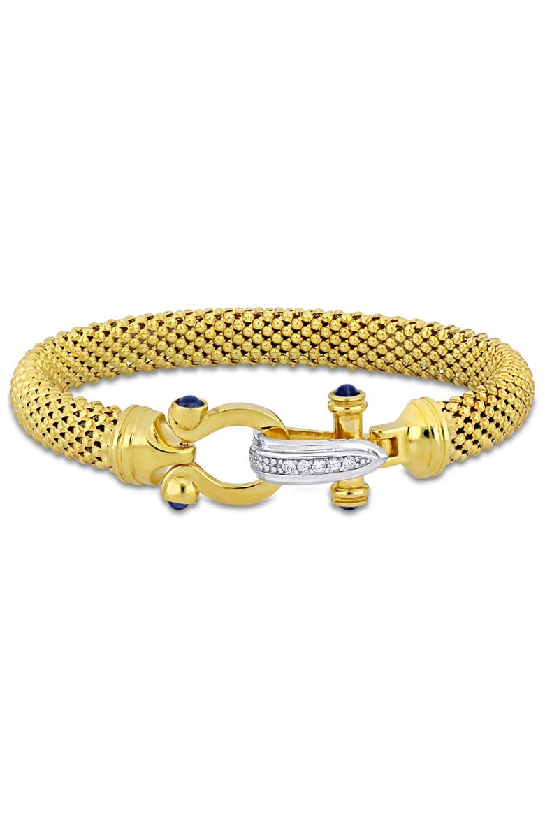 Blue & White Cubic Zirconia Popcorn Bangle, Main, color, Yellow-Plated