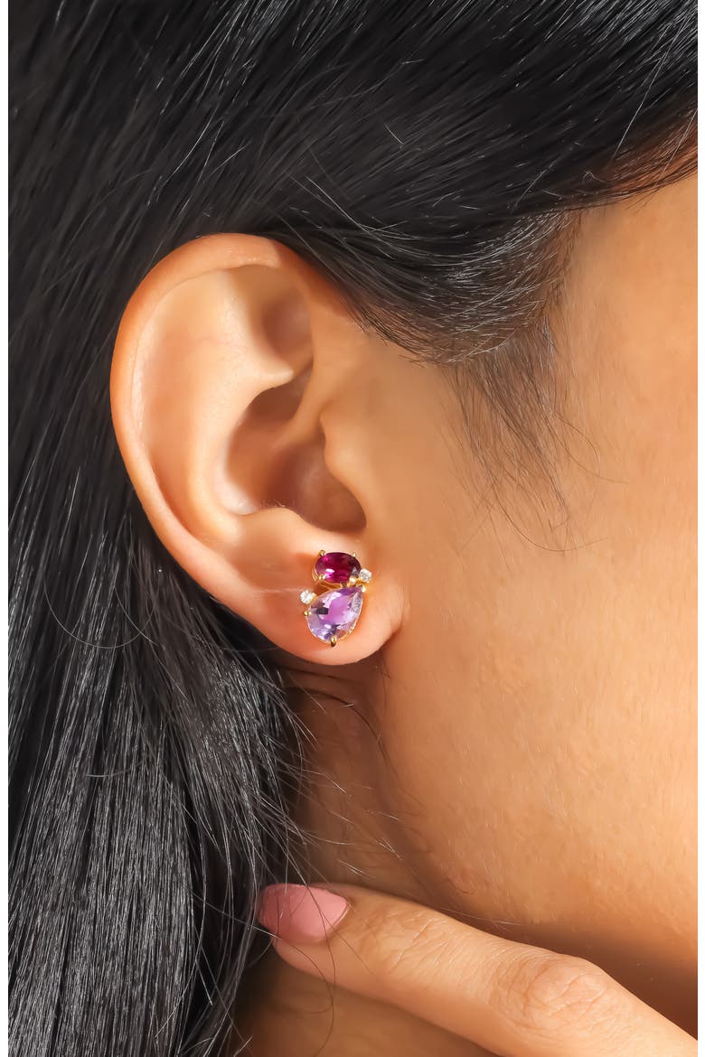 Amethyst, Rhodolite & White Topaz Stud Earrings, Alternate, color, PURPLE