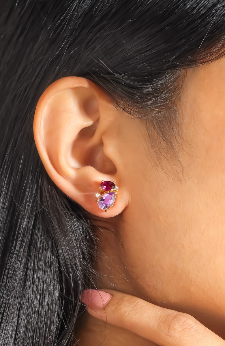 YS GEMS Amethyst, Rhodolite & White Topaz Stud Earrings, Alternate, color, Purple