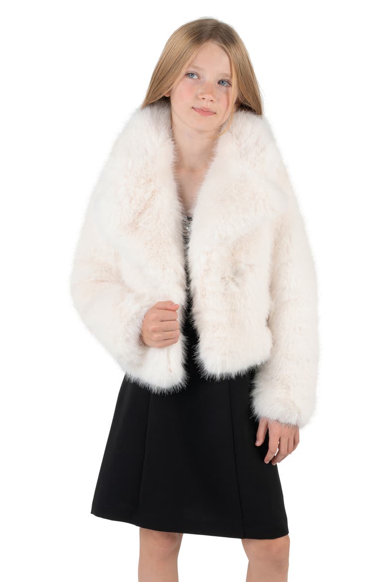 Kids' Faux Fur Jacket with Appliqué, Alternate, color, IVORY
