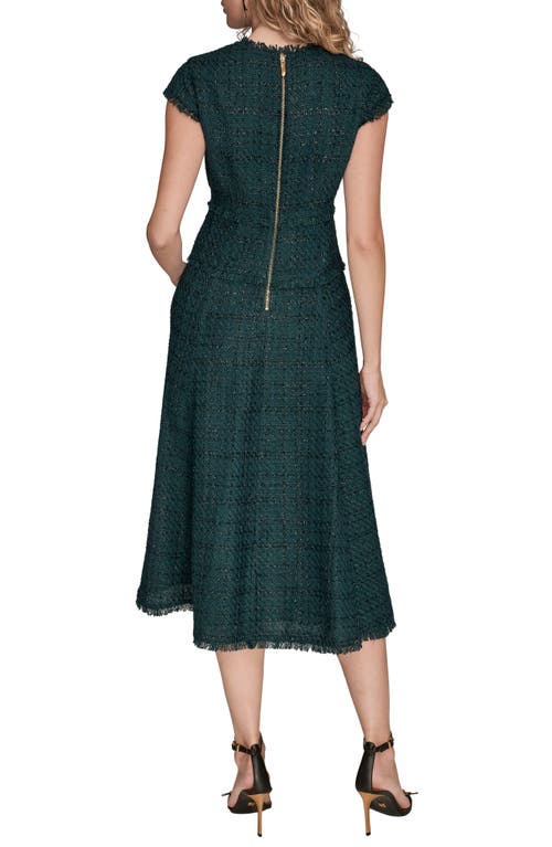 Donna Karan New York Metallic Tweed Midi Dress In Green