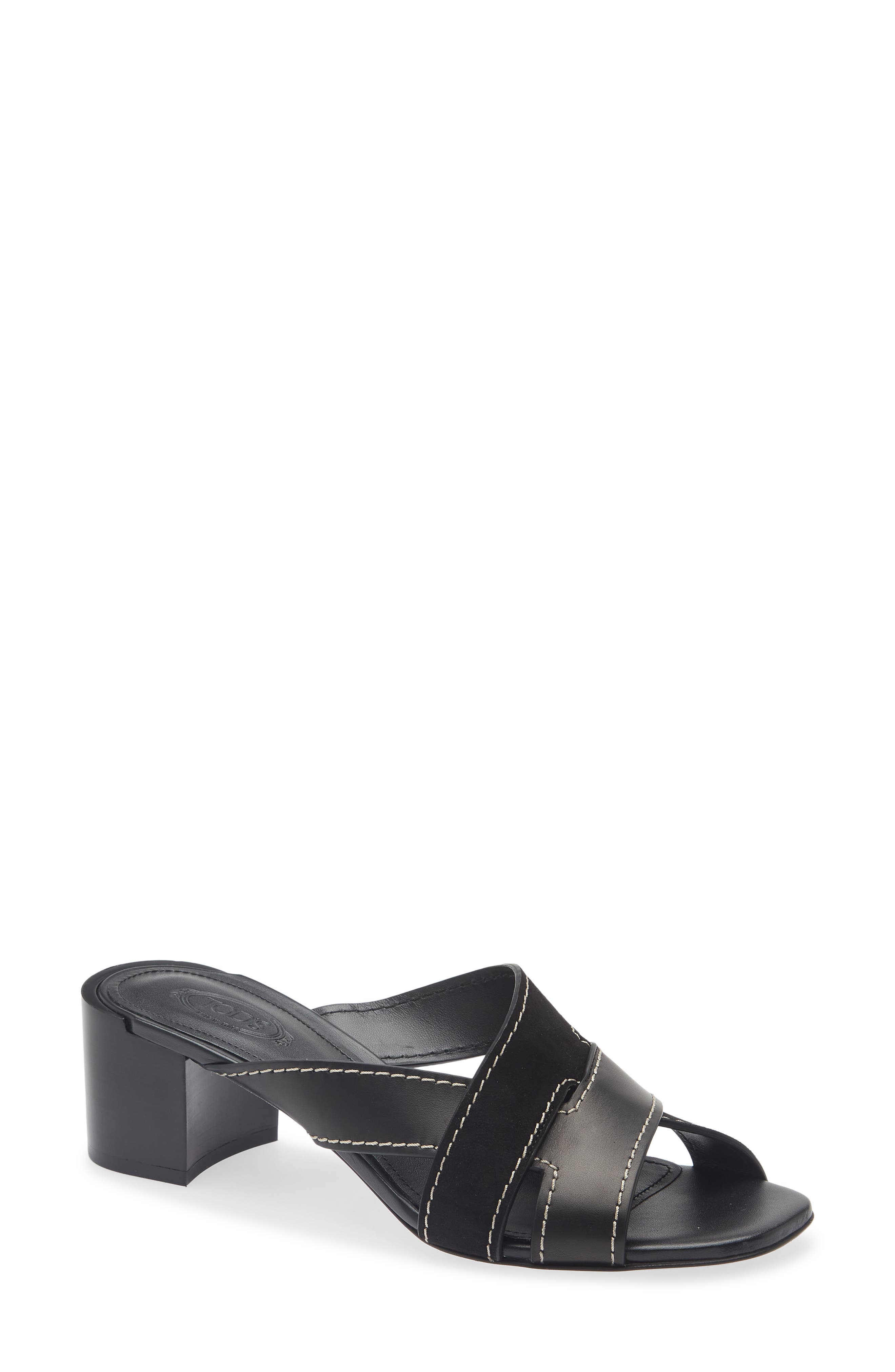 Tod's T-Bands Block Heel Sandal, Main, color, Nero