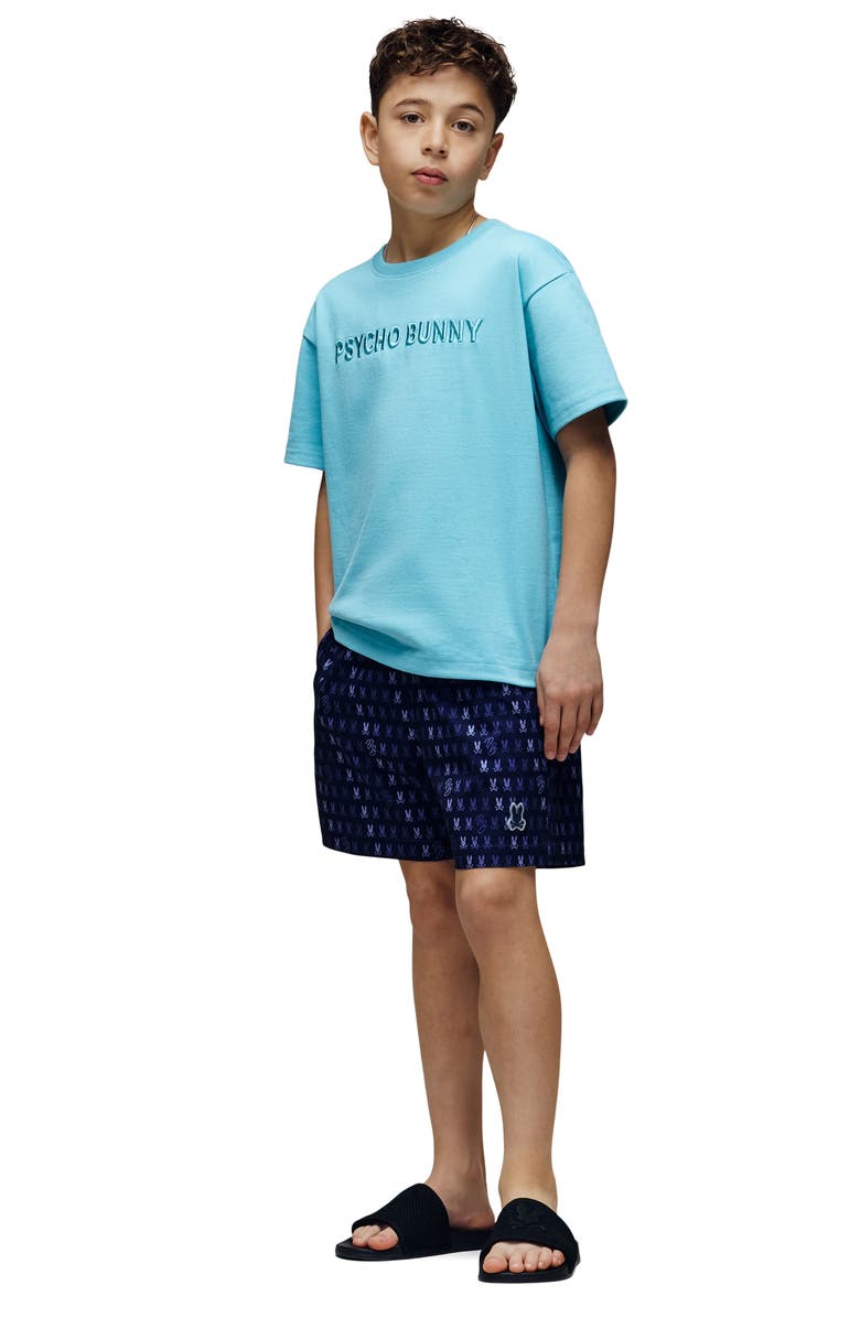Psycho Bunny Kids' Ken Print Swim Trunks, Alternate, color, Evening Blue
