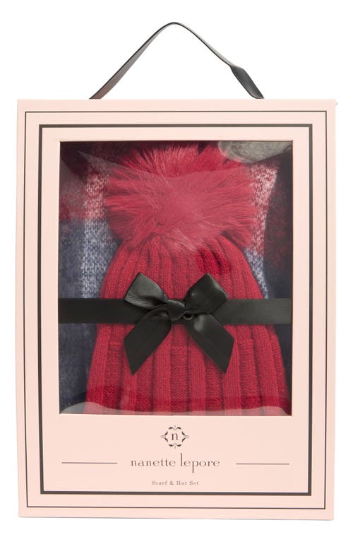 Nanette Lepore Faux Fur Pompom Beanie & Scarf Set In Multi
