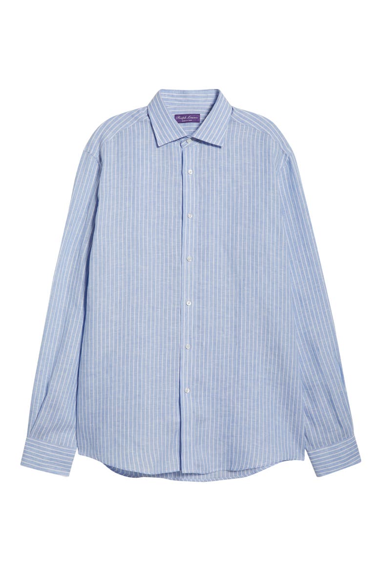Tattersall Stripe Linen Button-Up Shirt, Alternate, color, BLUE MULTI/ WHITE