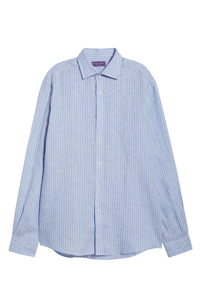 Ralph Lauren Purple Label Tattersall Stripe Linen Button-Up Shirt, Alternate, color, Blue Multi/ White